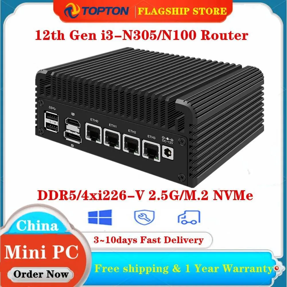 N100 Mini Pc Router Mini PC Solid Fanless Soft Router Intel i3 N305 N355 N200 N100 DDR5 ...
