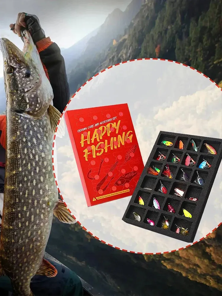 Calendario Dell'Avvento Della Pesca 24 Giorni, Set Esche Con Ami Super Affilati E Occhi 3D, Include Popper, Pencil, Minnow, Crank, VIB, Frog Spoon E Shrimp, Regalo Di Natale Per Pescatori