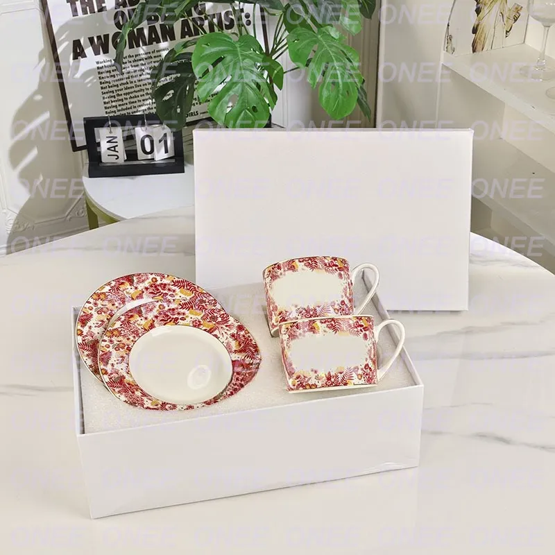 Red Blue Bone China Tea Cups And Coffee Mugs Set  ... 