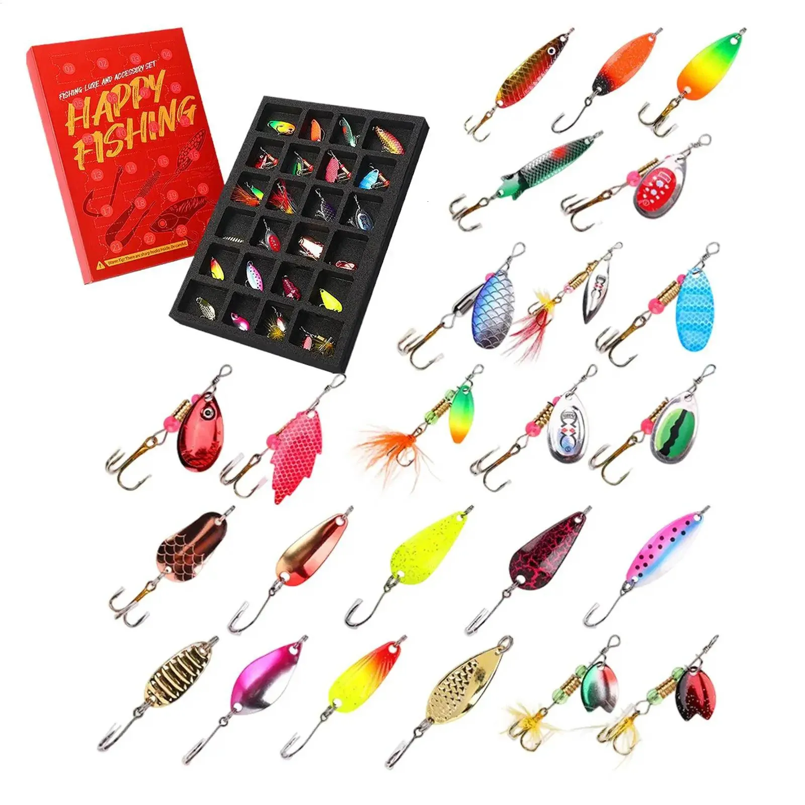 Dimensioni 40x15x10 Cm Calendario Dell'Avvento Per Pesca 2023, 24 Giorni Con Esche E Accessori, , Regalo Perfetto Per Pescatori Esche Da Pesca Regalo