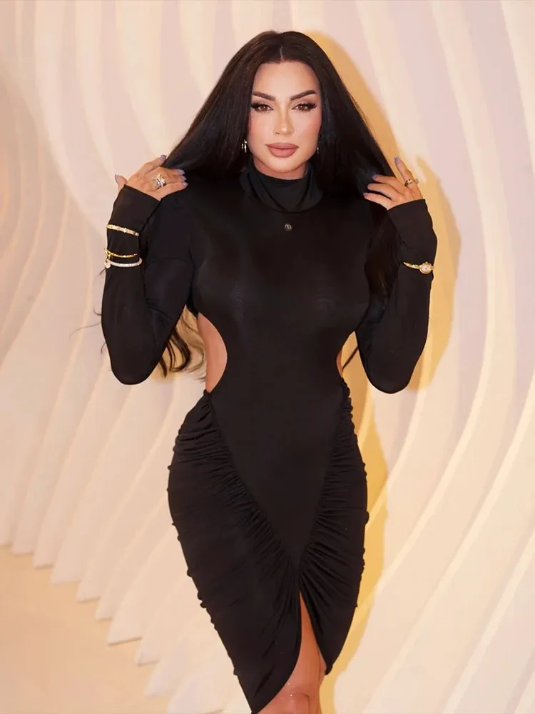 turtleneck bodycon mini dress Women Autumn Short Sleeve Hollow Waistless Backless Ruched Chiffon Synthetic Fiber from Dhgate Urban Sexy Dresses Make a statement with