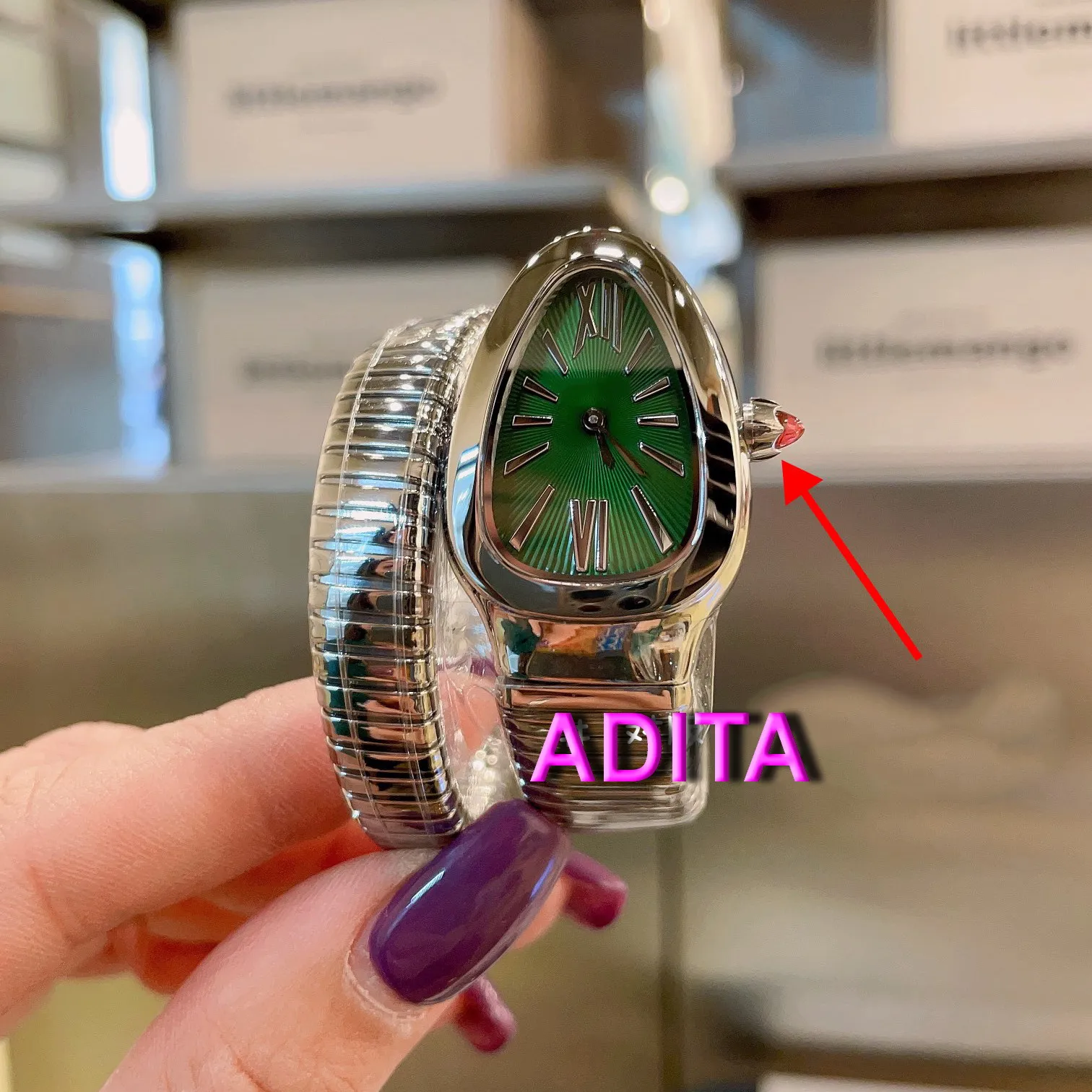 Silver Snake Bracelet Watch For Women Quartz Movement 