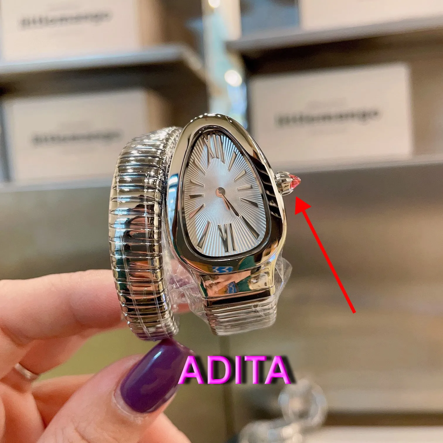 Silver Snake Bracelet Watch For Women Quartz Movement 
