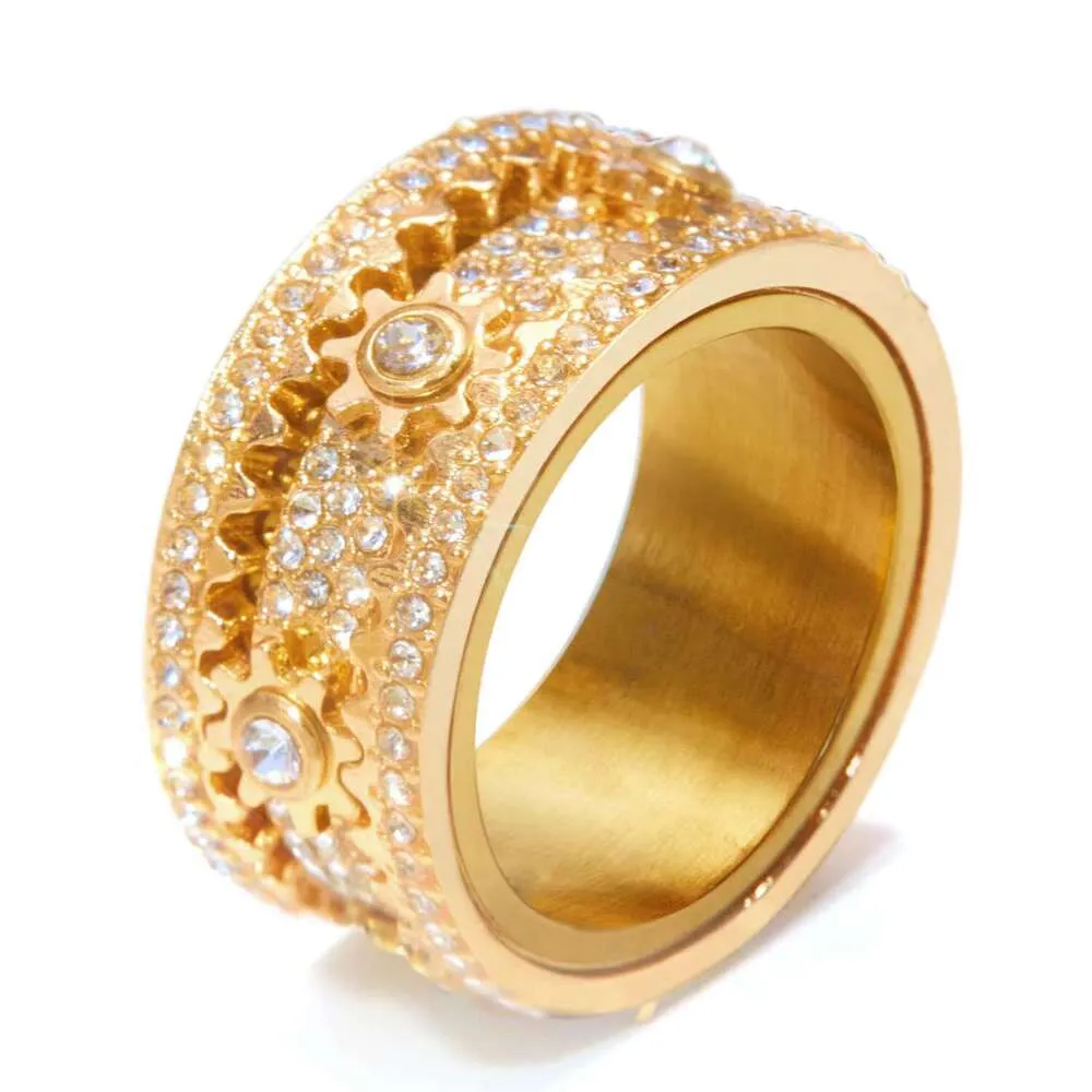 8Mm Wide Anxiety Releasing Rotator Rotatable Couple Men's And Women's Gear Rhinestone Strap Simple Casual Classic_voghion.com