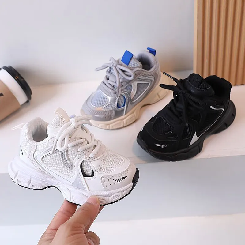 Kids Sport Running Shoes Unisex Lace-Up Tennis Sneakers with Mesh Upper ...