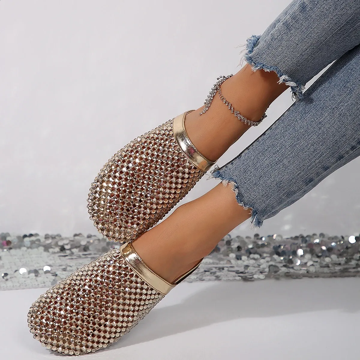 Mules basse con strass da donna sandali estivi traforati_voghion.com