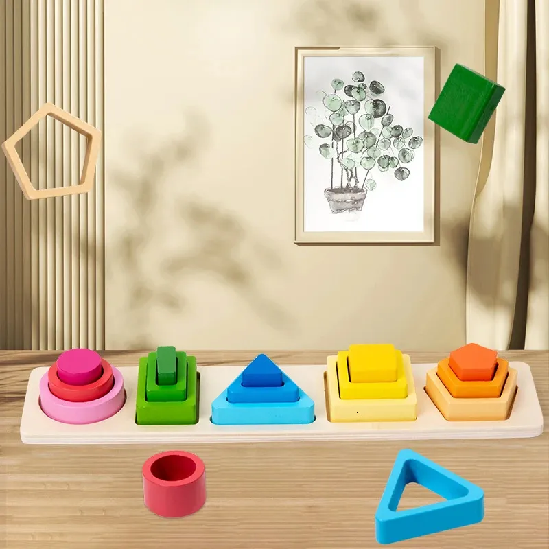 Wooden Geometric Shape Shape Sorting Blocks For Early Education And ...