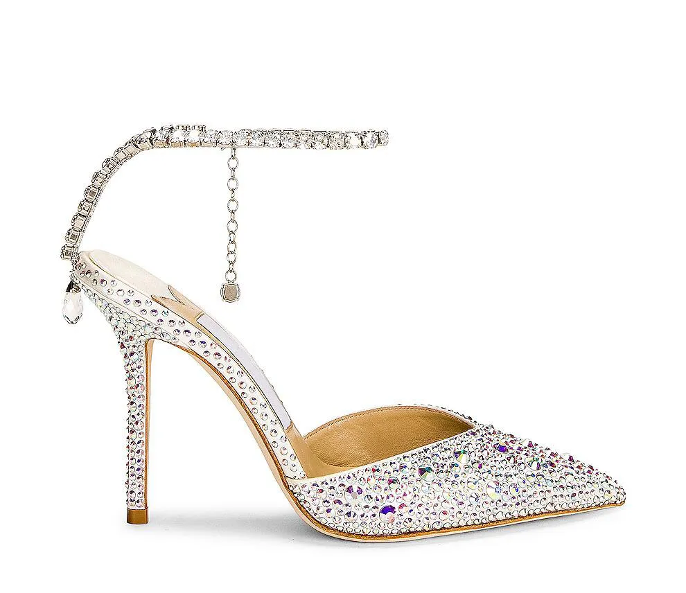 Sapatos Femininos De Cetim Com Bico Fino E Tira No Tornozelo De Cristal,  Salto Alto, 100 Mm, Sapatos Elegantes Para Festa De Casamento De $321,73 |  DHgate, image size:990x856