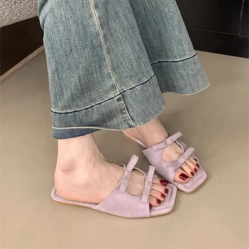 Womens Slippers Flats Bow Fashion Shoes Dress Summer Woman Sandals Elegant Flip Flops Cozy Sandalias De Mujer 250422_voghion.com
