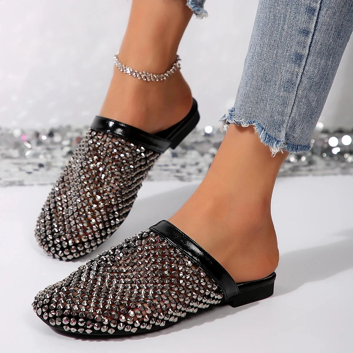 Mules basse con strass da donna sandali estivi traforati_voghion.com