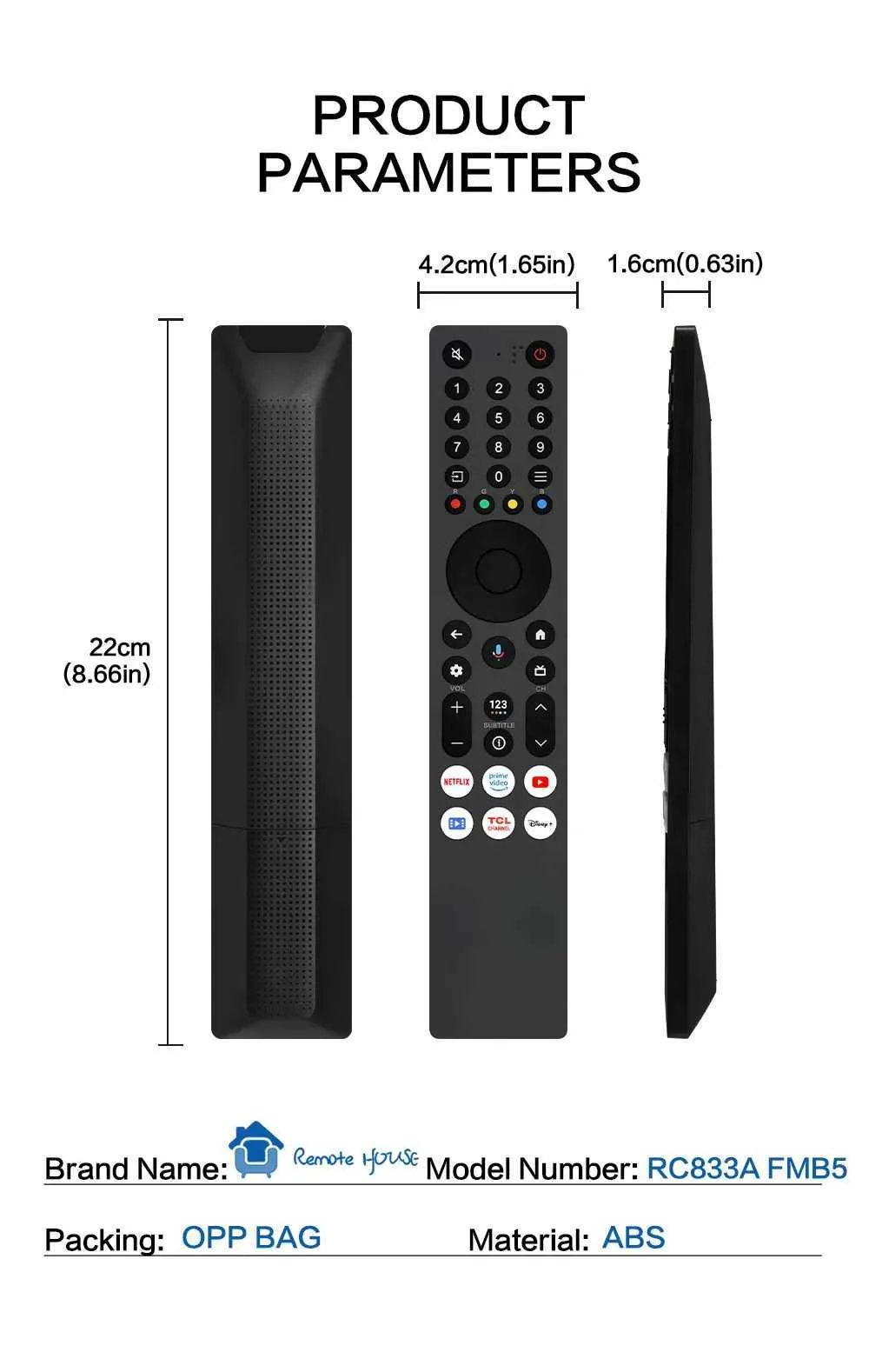 Tcl Remote Rc833a RC833A FMB5 Voice Remote Control IR Compatible with TCL Full HD Smart ...