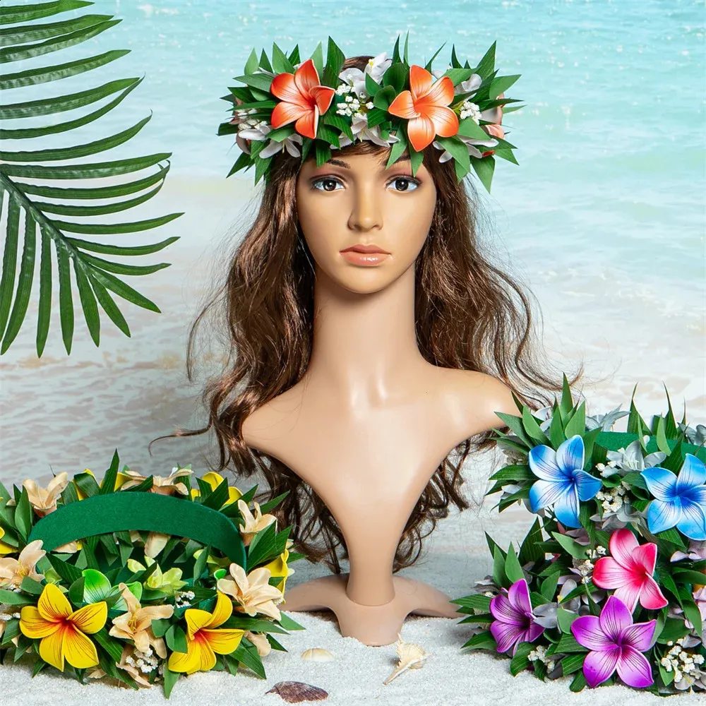 Lot de 5 colliers de fleurs tahitien multicolore. Spécial fête hawaïenne