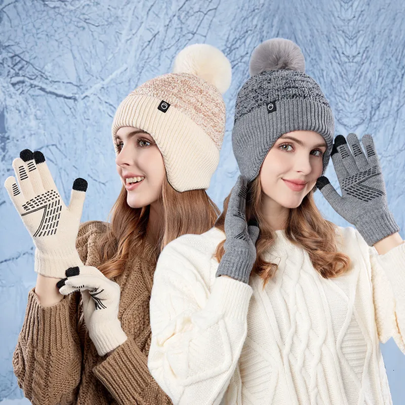 Plush Winter Hat And Touchscreen Gloves Set Fleece... From  display picture 1