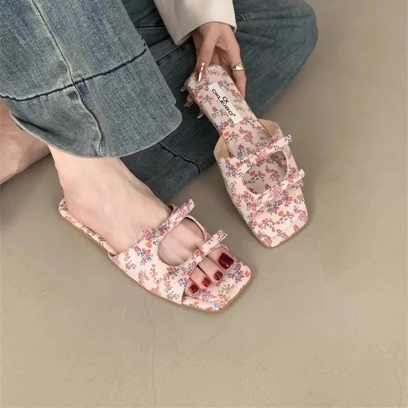 Womens Slippers Flats Bow Fashion Shoes Dress Summer Woman Sandals Elegant Flip Flops Cozy Sandalias De Mujer 250422_voghion.com