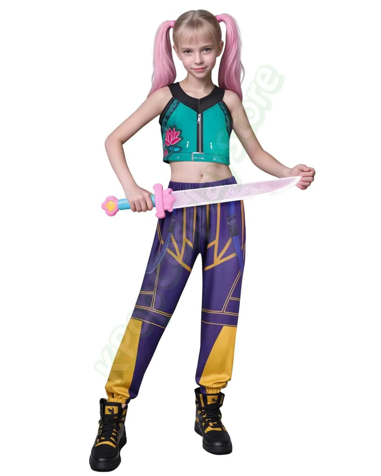 Disfraz De Cosplay K-Pop Demon Hunters Para Niños – Chaqueta, Camiseta Y Pantalón De Spandex, Tallas 120 A 140, Regalo Para Fans De Anime