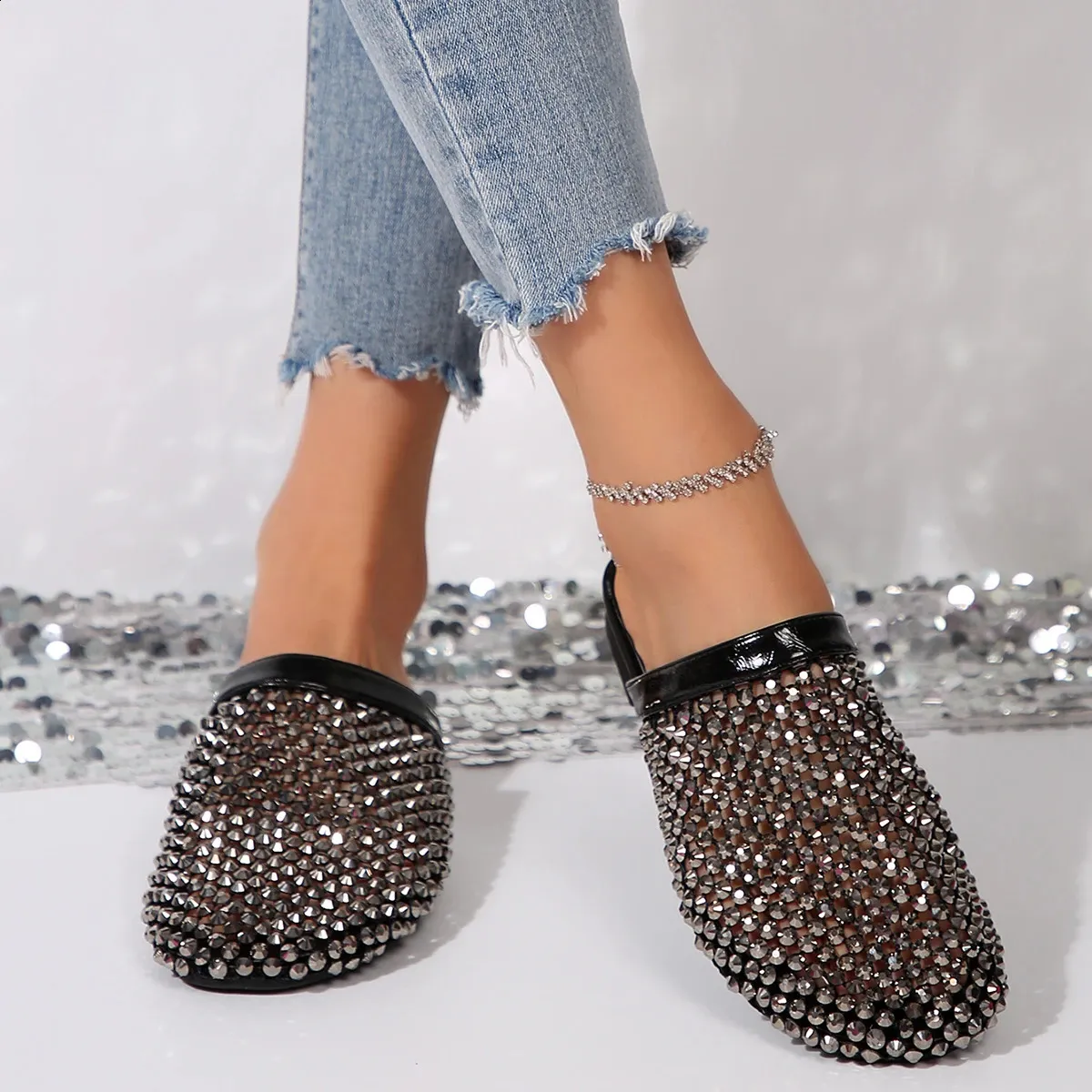 Mules basse con strass da donna sandali estivi traforati_voghion.com