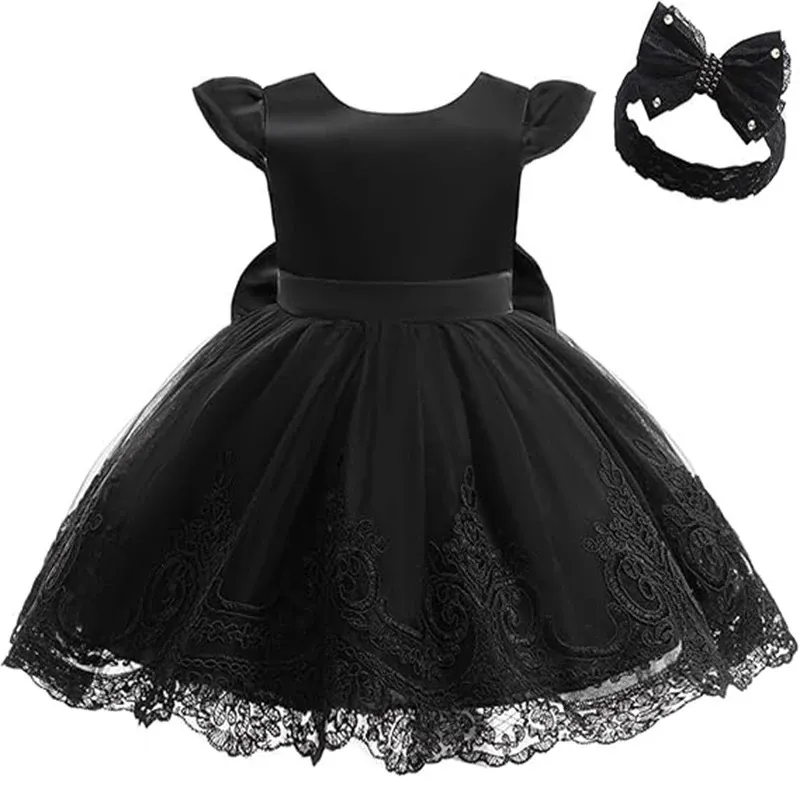 Black Baby Baptismal Princess Party Dress Backless Bow Baby Girl 1st Birthday Gown from Dhgate Christening dresses