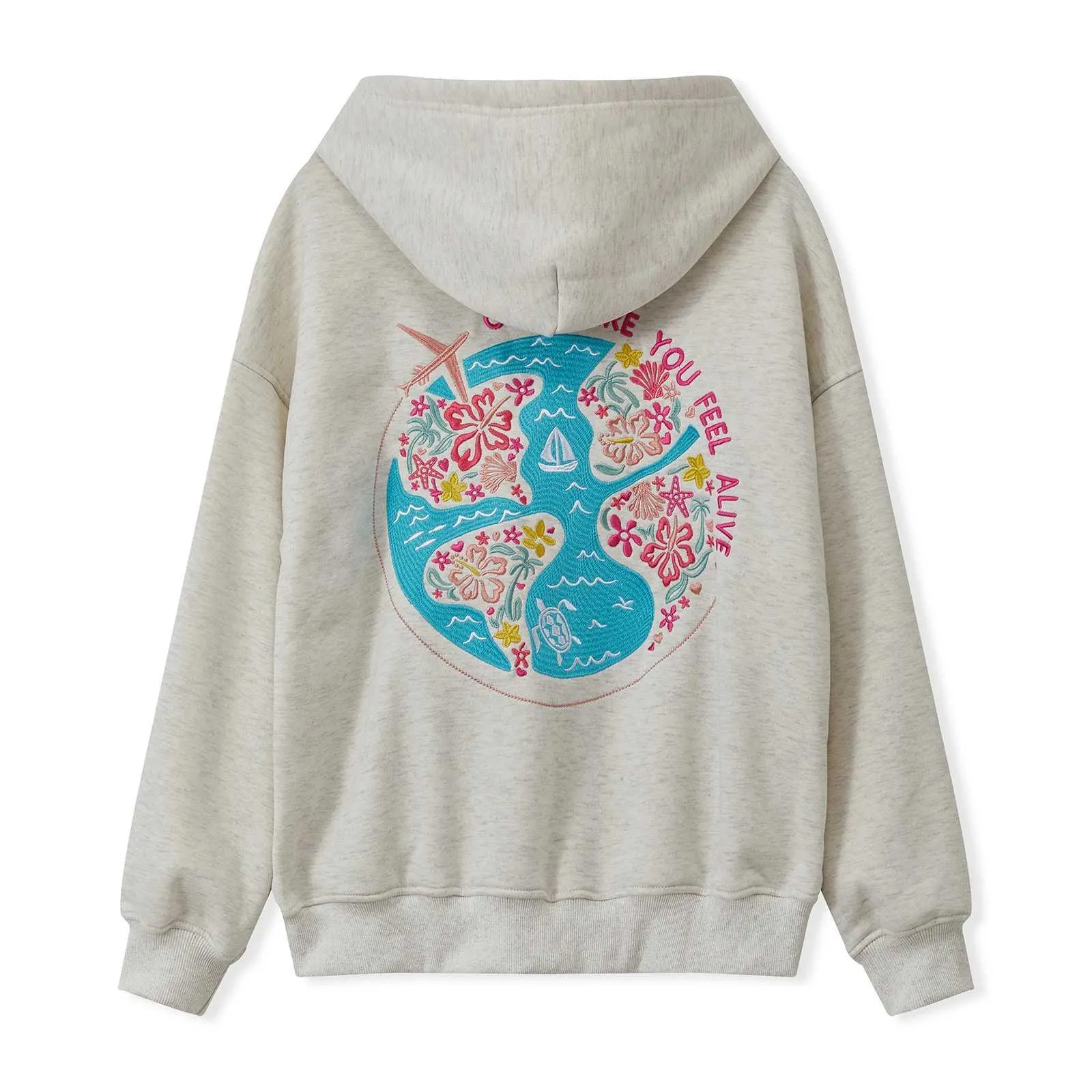 Y2K Female Hibiscus Embroidered Pullover Hooded Top Cute Floral Preppy Hoodies Sweater Sweatshirts Dark Blue Xs