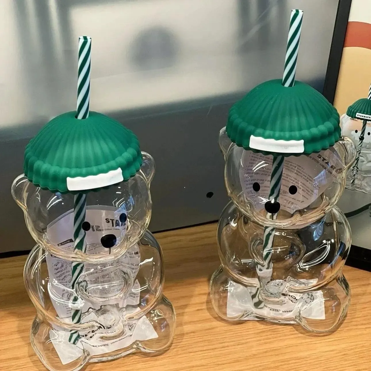 Bear 20オンス ガラスウォーターボトル タンブラー ストロー付き ...を 