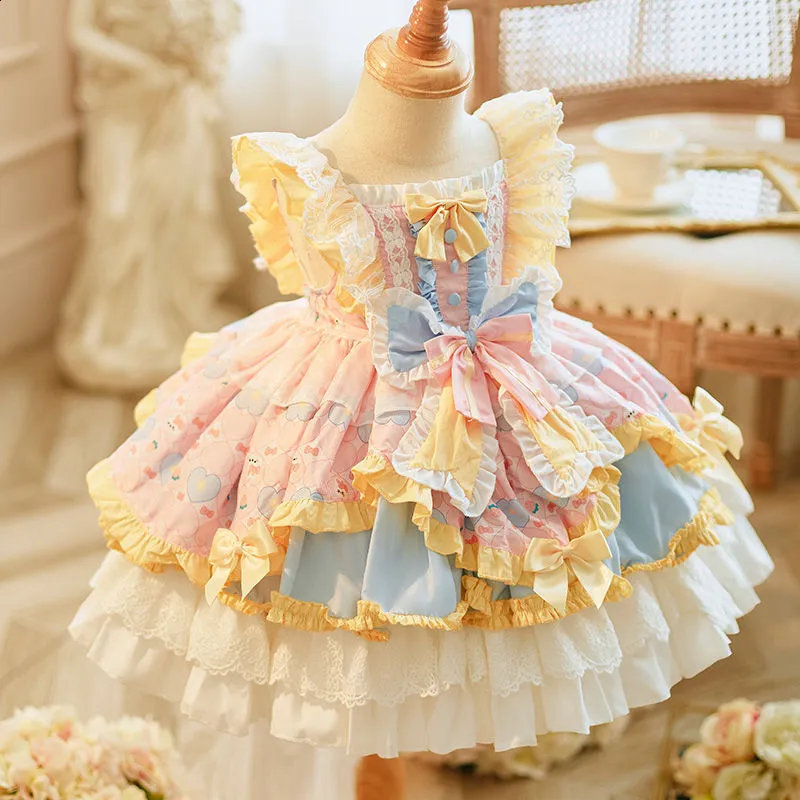 open lace back dress Pink Ruffled Bow-Tie Vintage Princess Dress Jacquard Satin Lace Quince   vigocouture