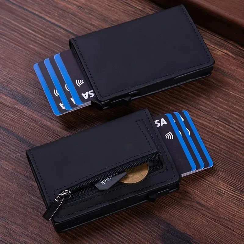 Portafoglio Uomo Ultrasottile Magnetico Con Protezione RFID | Mini Portafoglio In Pelle Con Portamonete | Porta 8 Carte E Banconote | Regalo Uomo