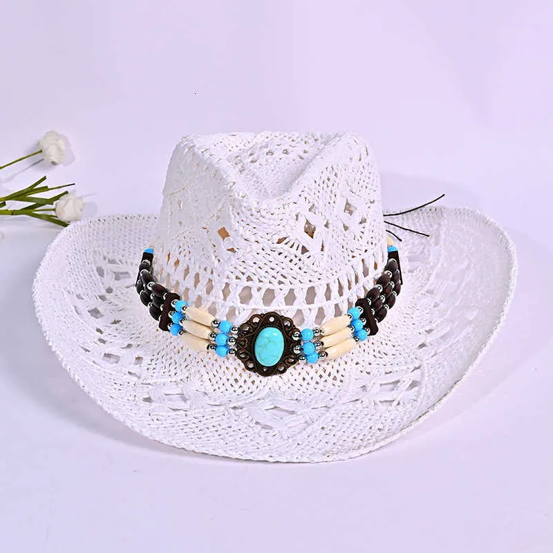 Melesh Western Cowboy Hat Wide Brim Straw Sun Hat Mint Green  display picture 3