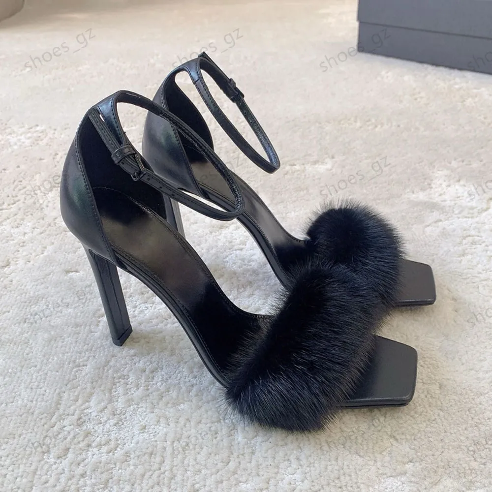 Sandales à Talons Hauts Femme Plume - Élégantes Pantoufles Soirée Été, Faux Plumes Luxe, Grand Talon, Grande Taille Disponible