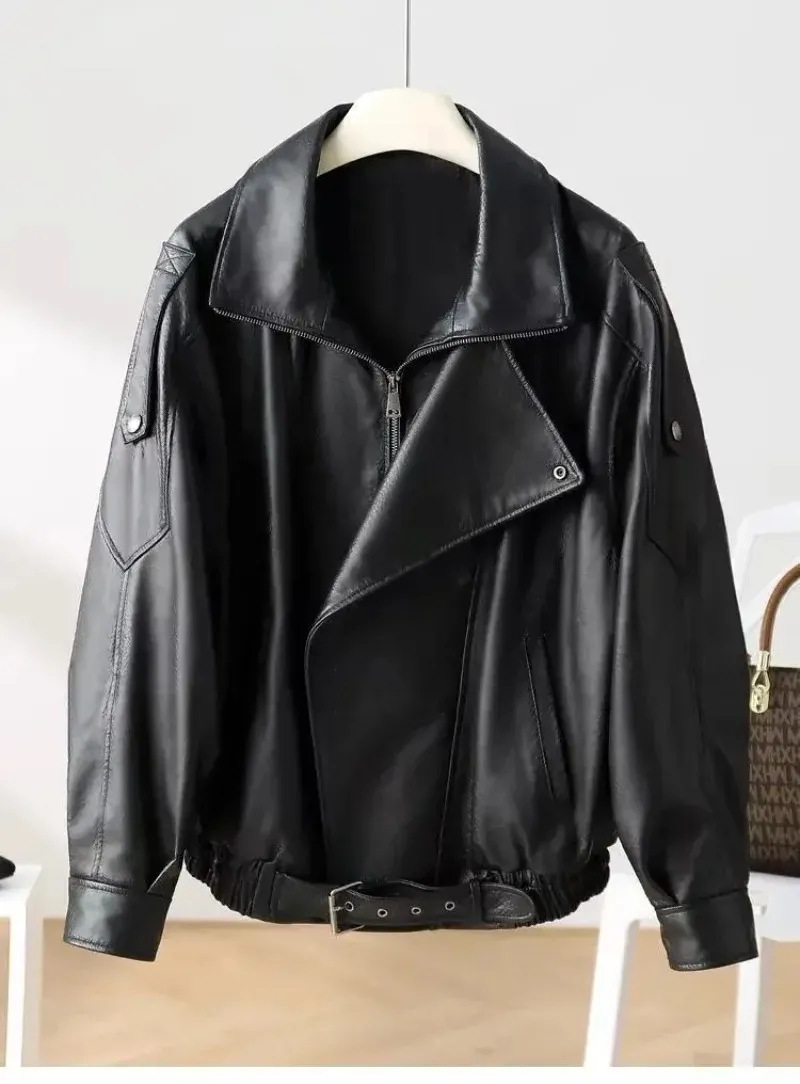 Sandro Lambskin Leather Jacket Womens Oversize From