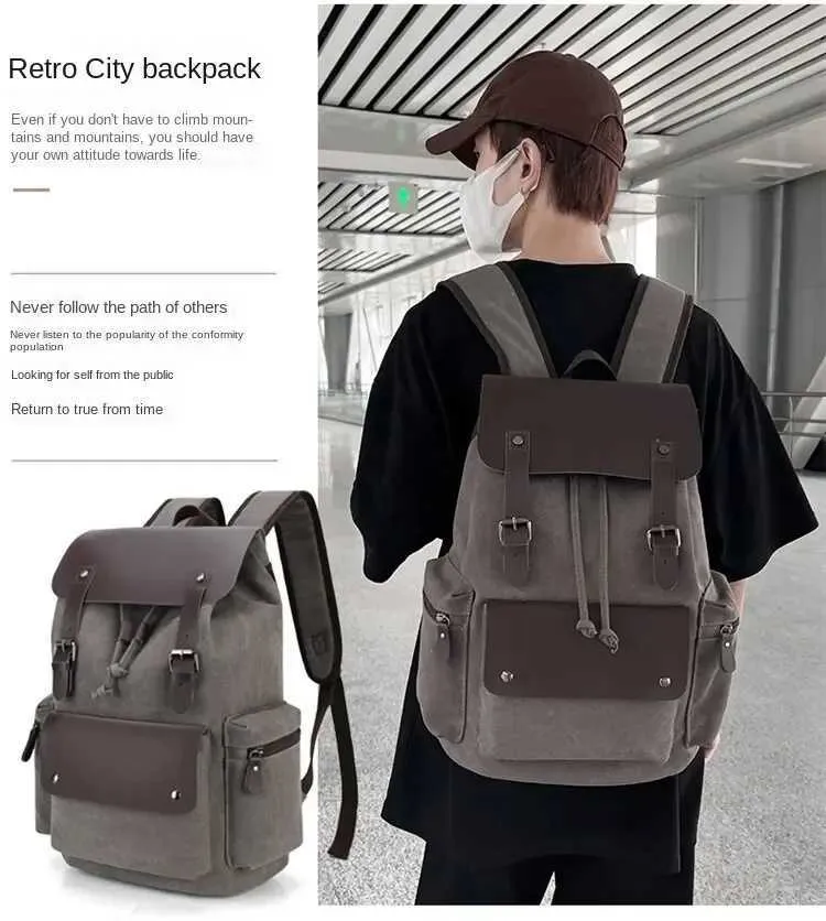 Canvas Leisure Bag Shoulder Computer Bag Men Fashion Travel Backpack ...