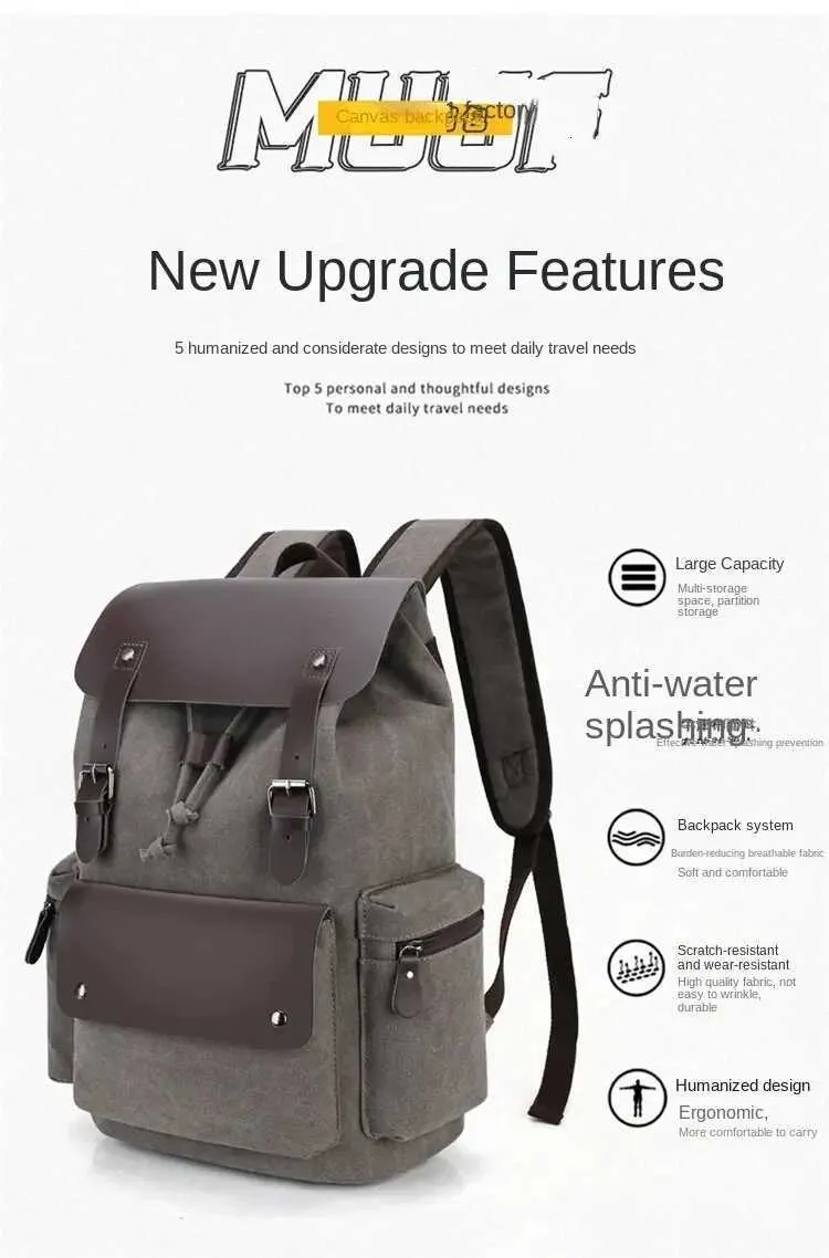 Canvas Leisure Bag Shoulder Computer Bag Men Fashion Travel Backpack ...