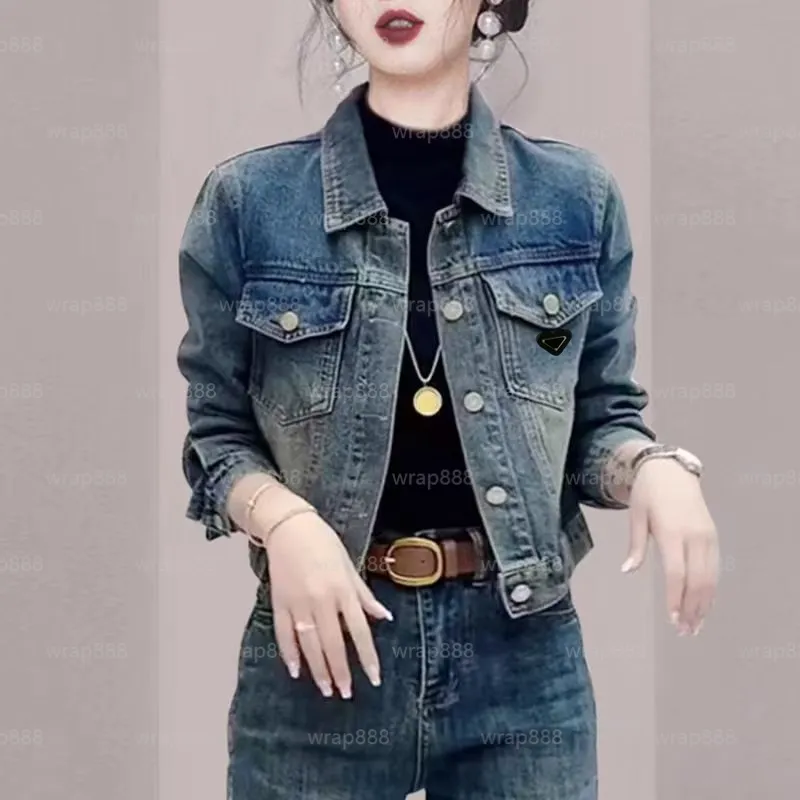 Stylish Luxury Designer Womens Denim Denim Coat Short Length