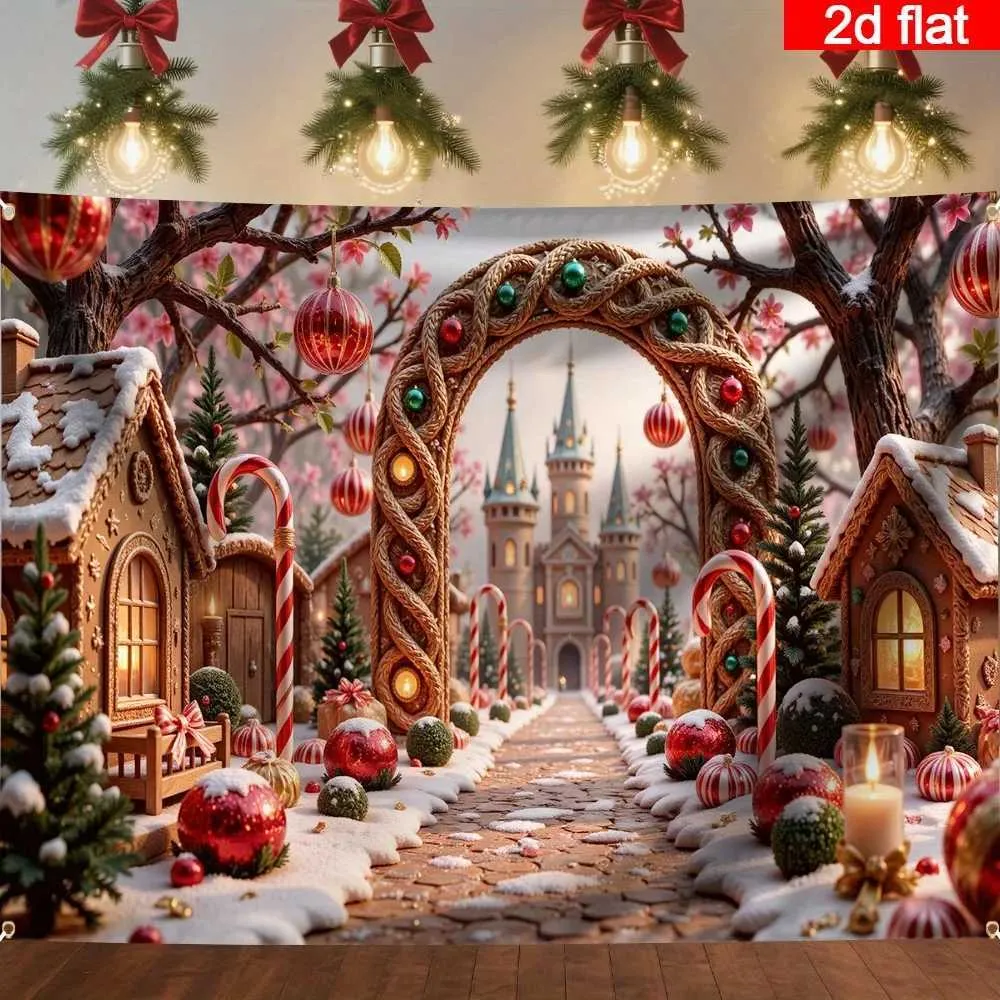 VIKAMA Christmas Wreath Archway Castle Gingerbread House Living Room Feature Wall Decor Holiday Party Room DecorM251125