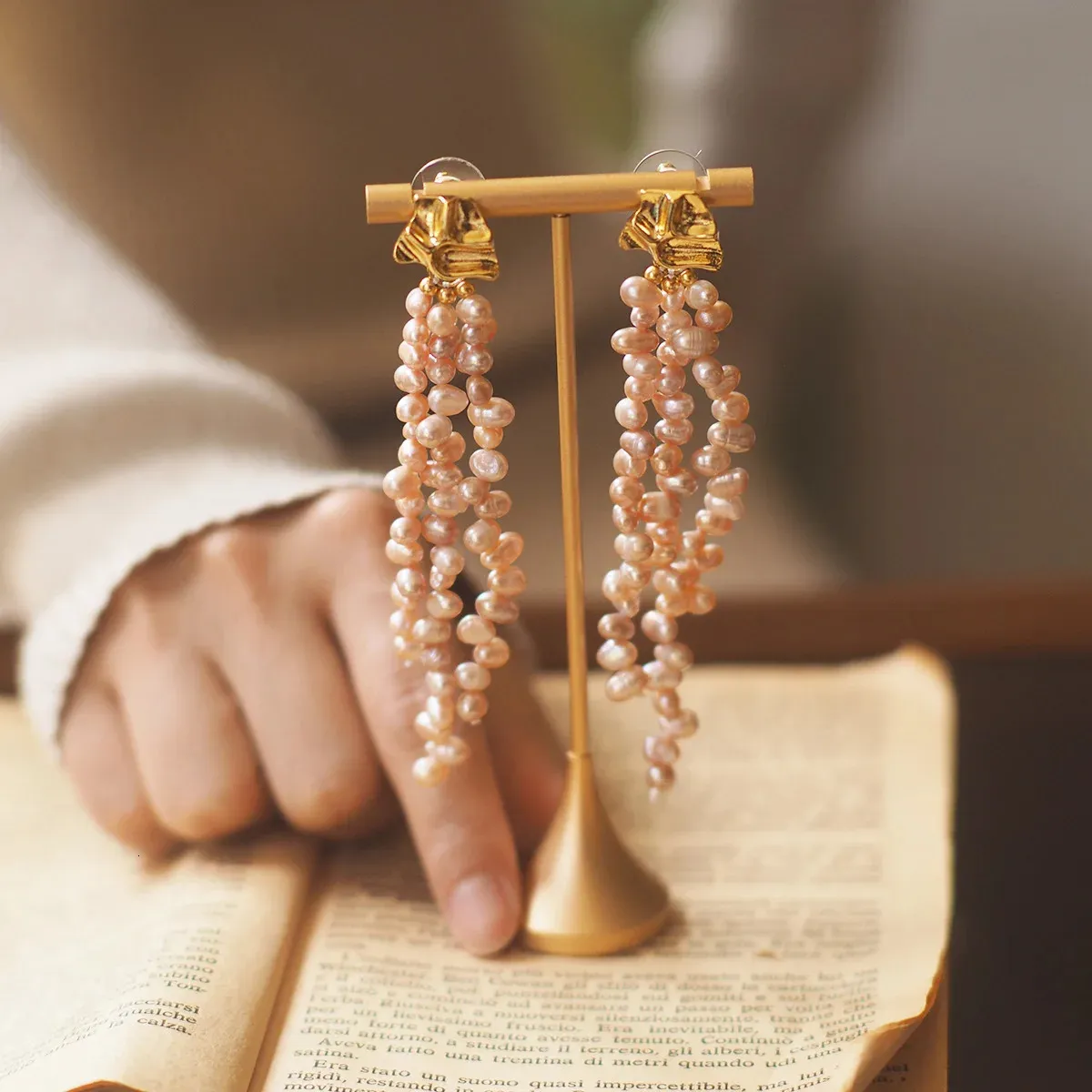 Boho Orecchini Pendenti Con Goccia Di Perle E Nappe Lunghe - Oro - Gioielli Vintage Per Donna - 3