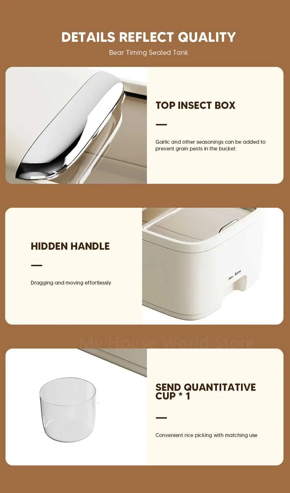 10KG Plastic Rice Storage Box with Lid Airtight Moisture and Insect ...