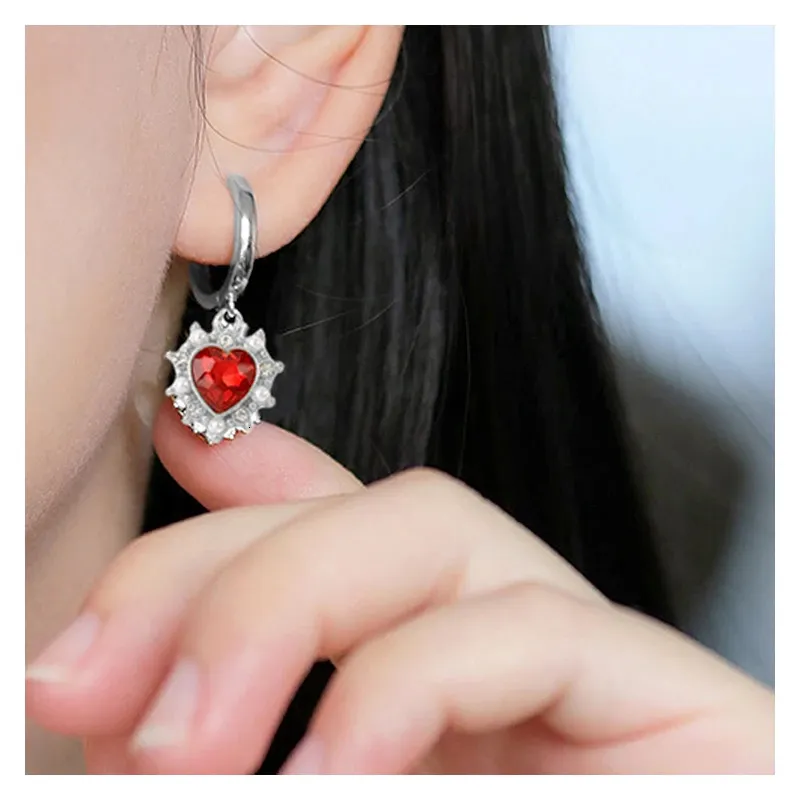 Orecchini A Cuore Pendenti Donna | Oro Con Cristallo Rosso E Strass Neri | Gioielli Eleganti E Leggeri Per San Valentino
