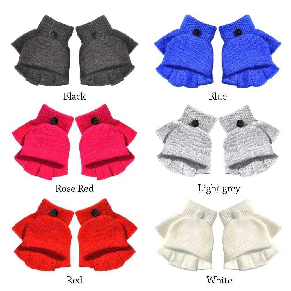 Knitted Kids Winter Mittens Flip-Open Warm Gloves with Velvet Lining ...