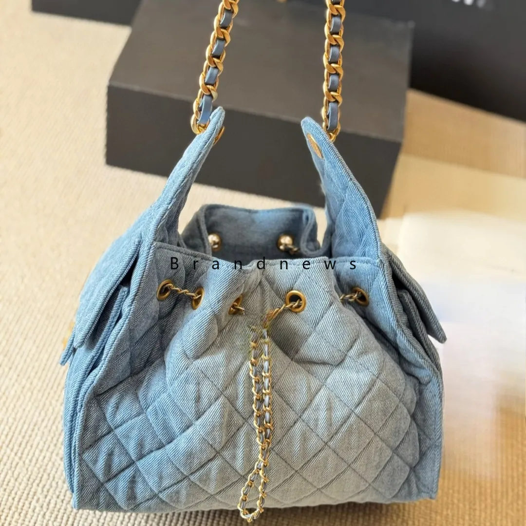Chic Denim Bucket Bag with Gold Chain Denim Bucket Bag – Washed Jean Purse With Gold Chain - Etsy  main image 4
