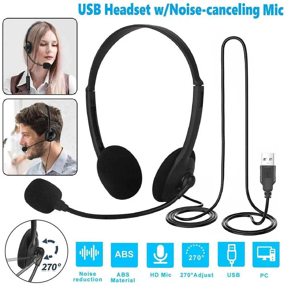KONNAO Cuffie USB con microfono, cuffie cablate da 3,5 mm con microfono per cancellazione del rumore
