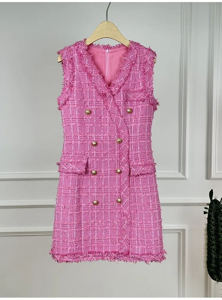 Pink Tweed A Line Dress With V Neck And Petal Sleeves  Empire Waist  Sleeveless Dress For Spring Events From Amyyao321, $78.28 | DHgate.Com