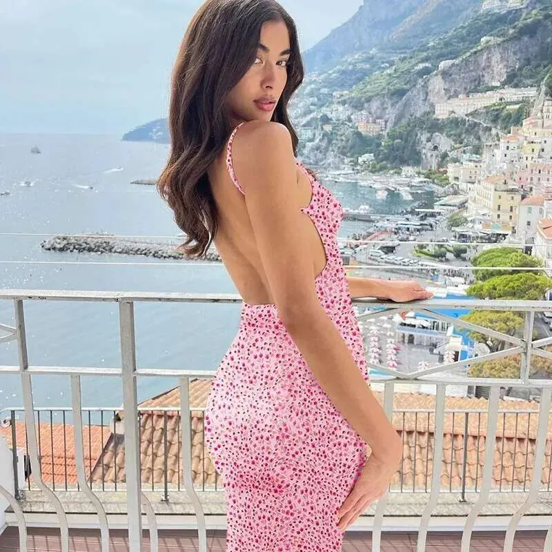 Floral Backless Floral Beach Maxi Dress