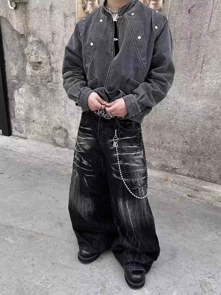 American High Street Vibe Style Mens Pants with Unique Niche Zipper Jeans Straight-Leg Slightly Flared Long Pants 251126