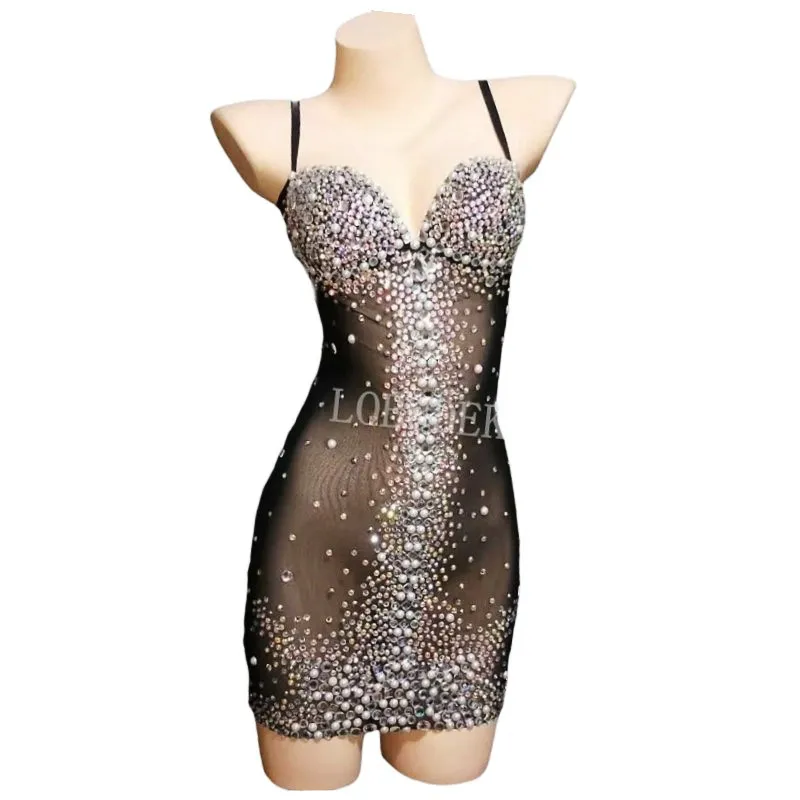 Abito Da Sera In Mesh Trasparente Con Strass E Perle... Da 70,72  | DHgate