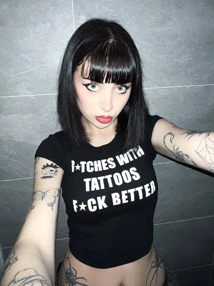 Gothic Emo Girls Sexy Black Baby Tee Streetwear... From 15,88 €