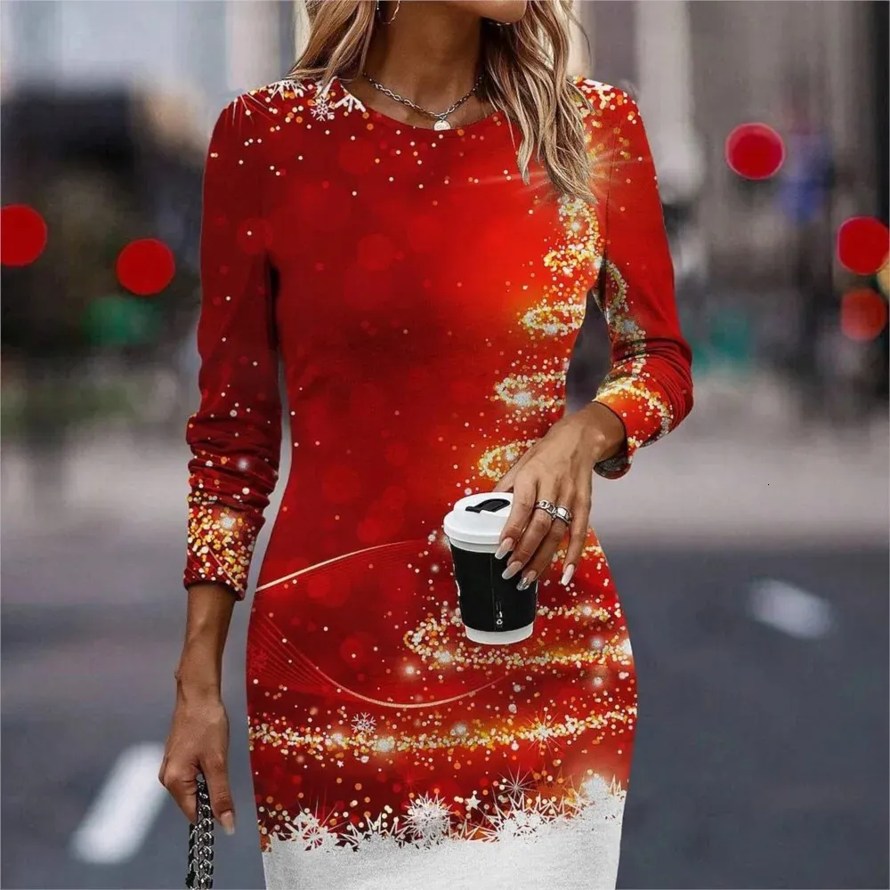 Womens Christmas Dress Fashion Round Neck Long Sleeve Christmas Tree 3D  Printed Slimming Dress Ladies Party Mini Dresses Femme 251128 From 11,94   | DHgate