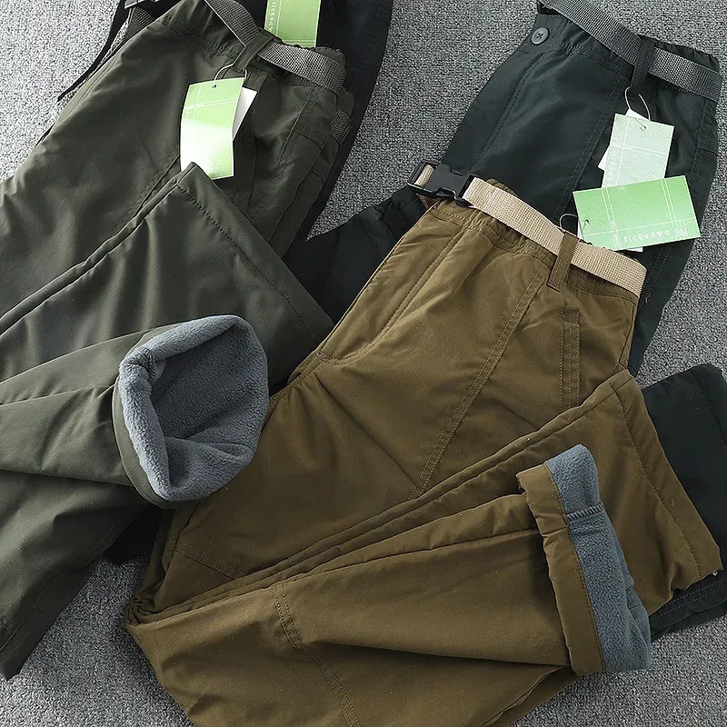 Fleece Lined Cargo Pants Mens Winter Thick Cotton Tactical Baggy ...