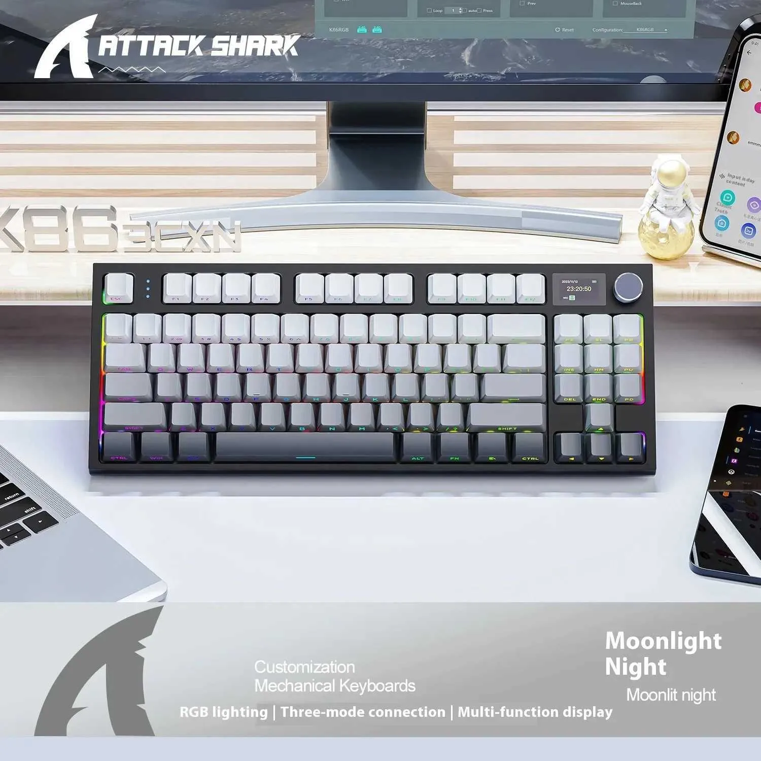 Attack Shark K86 Wireless Mechanical Keyboards Hot Swap Metal Knob ...
