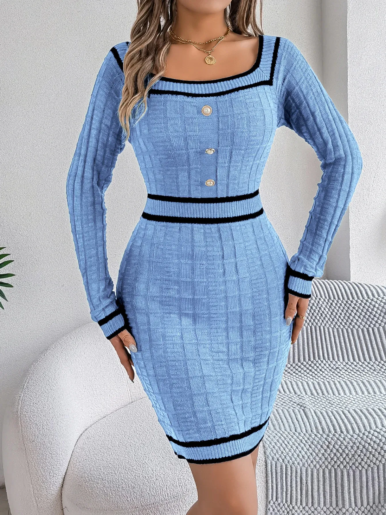 color block sweater dress Nolan Mocha / M (8-10) Keep cozy and look cool with On The Blocks sweater dress at ChloeRae HipHugging Womens Color Block Sweater
