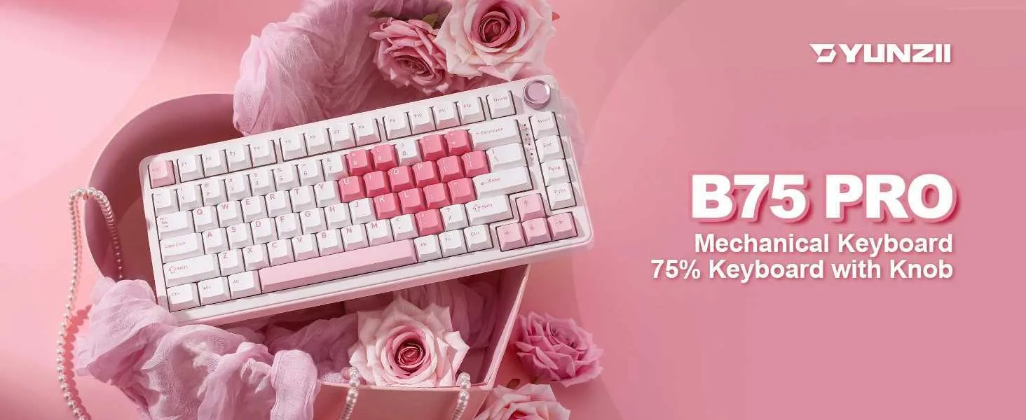 YUNZII B75 PRO メカニカル ゲーミング キーボード ホワイト ハート