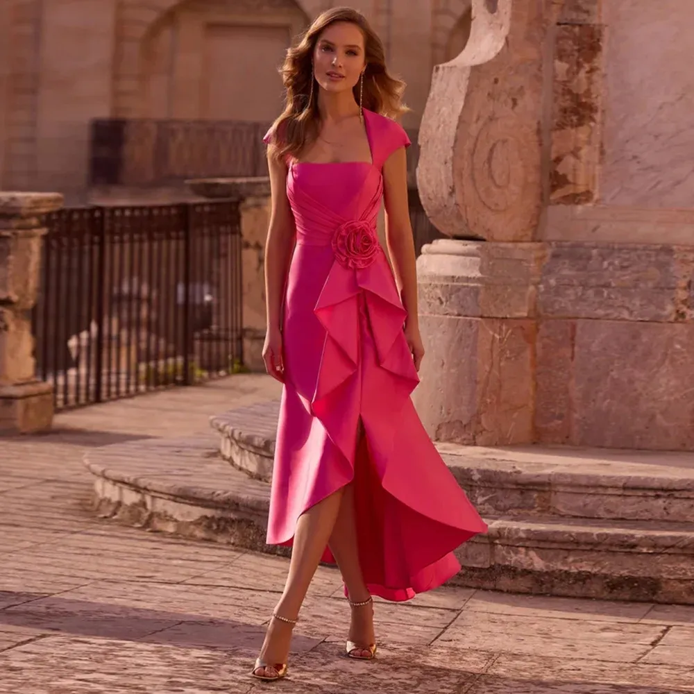 fuschia pink mother of the bride dress Zapaka Women Fuchsia Mother Of the Bride Dress with Cap Sleeves Mermaid Floral V-Neck Long Wedding Guest Dress, Fuchsia / US12