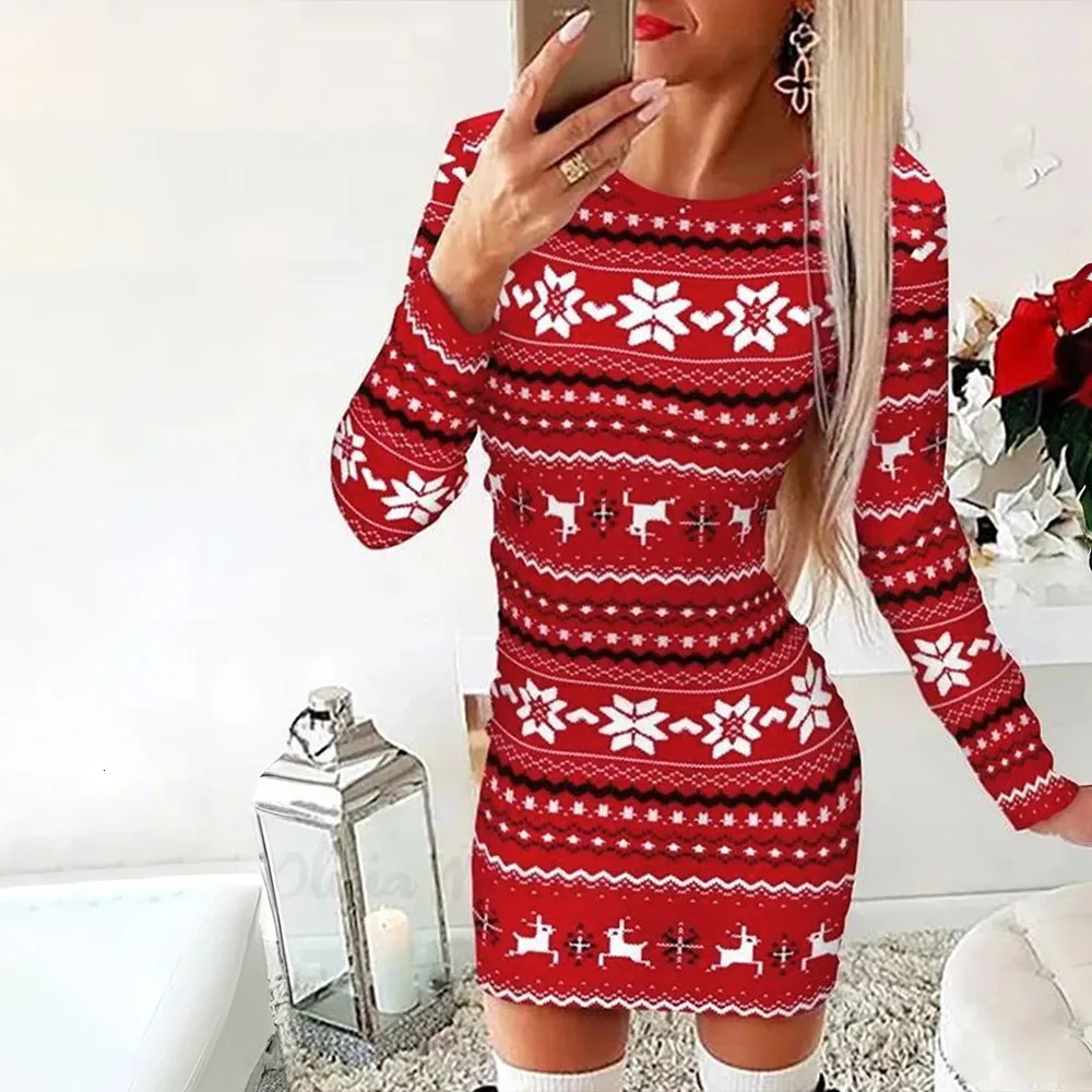 Ultrathin Snowflake Print Bodycon Dress for Women - Slim Fit, Long Sleeved, Hip thats a wrap, Perfect for Christmas Parties (Style 241212)